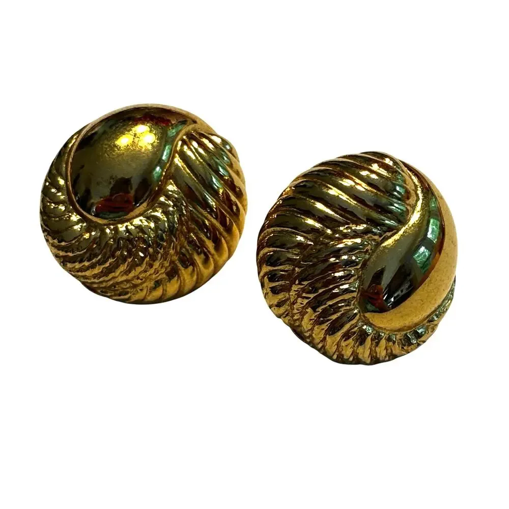 Vintage Monet clip on earrings shiny gold knotted textured dimensional 1980's